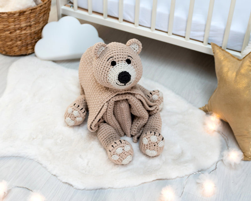 Teddy Bear Cuddle and Play Blanket Crochet Yarn Kit